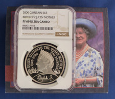 2000 Silver Proof &pound;5 coin "Queen Mother Centenary" NGC PF69 with Case & COA