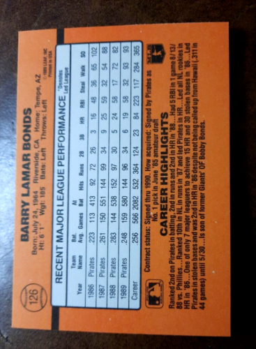 1990 DONRUSS - OBBLIGAZIONI BARRY #126 - Carta errore - Foto 8 di 17