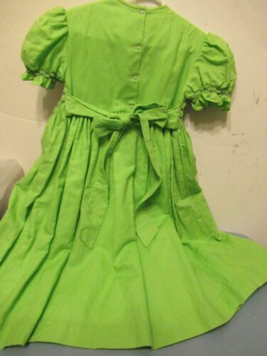 P56 Girls Green Size 5 Hand Smocked Will'beth 100% Linen Dress - Picture 10 of 12