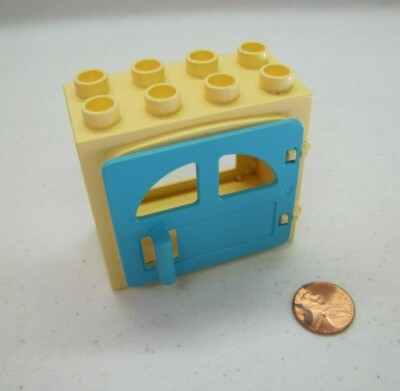 Lego Duplo Pale Yellow & Blue Window Pane Door Unit Building Block 2X4