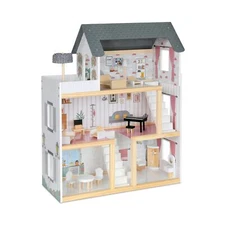 Lil’ Jumbl Kids Wooden Dollhouse, 17-Piece Accessories & Furniture are Inc