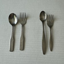Two Sets Of Sanitoy Stainless Steel Baby Fork and Spoon Made in Korea Vintage