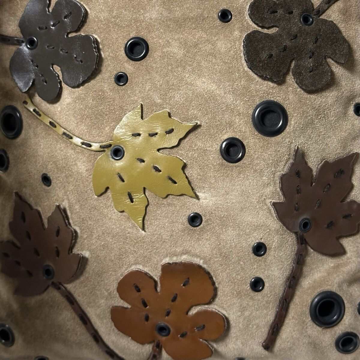 PRADA Fall Winter 1999 Appliqué Leaves Suede and Mesh Hand PRADA Fall Winter 1999 Appliqué Leaves Suede and Mesh Hand