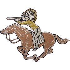 Indian With Gun Shooting On Horse Patch Iron On Sew On Clothes Embroidered Badge