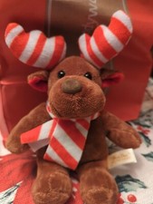 Dan Dee Christmas Moose Stuffed Toy with Red  White Striped Antlers  Scarf