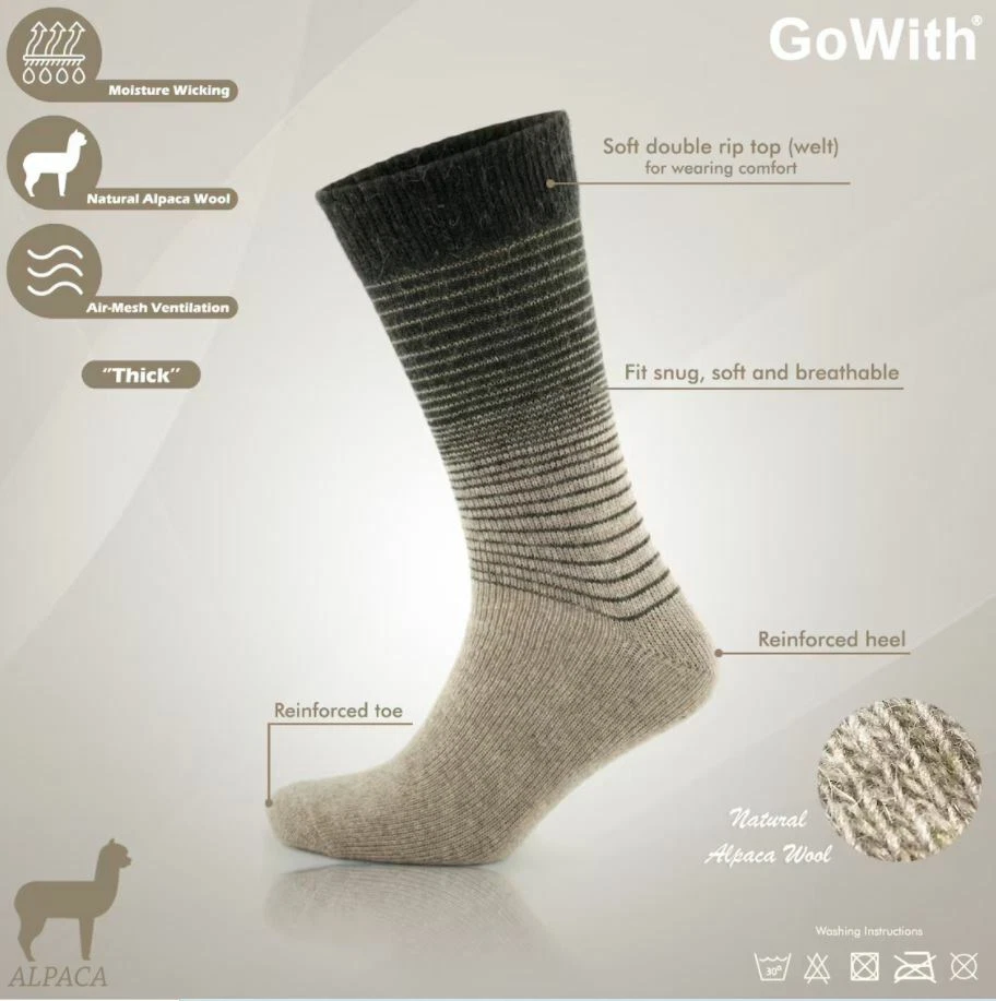 Alpaca Wool Socks 2 Pairs Natural Thermal Winter Socks  Mens Women's Grey Brown  - Image 3 of 4