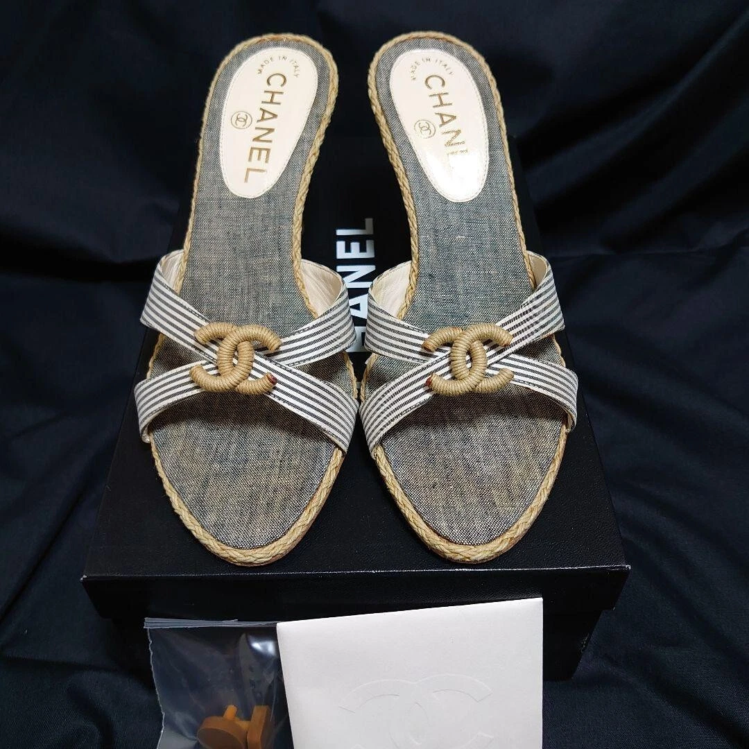 CHANEL シャネル ストライプ ウェッジサンダル CHANEL Women's Striped Sandals for sale | eBay