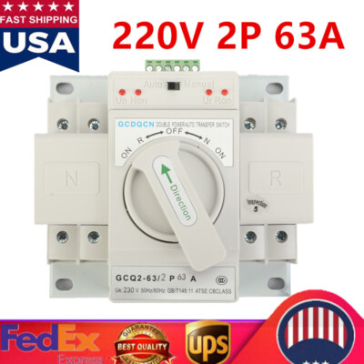 63A 2P 220V Dual Power Automatic Transfer Switch Generator Changeover Switch US