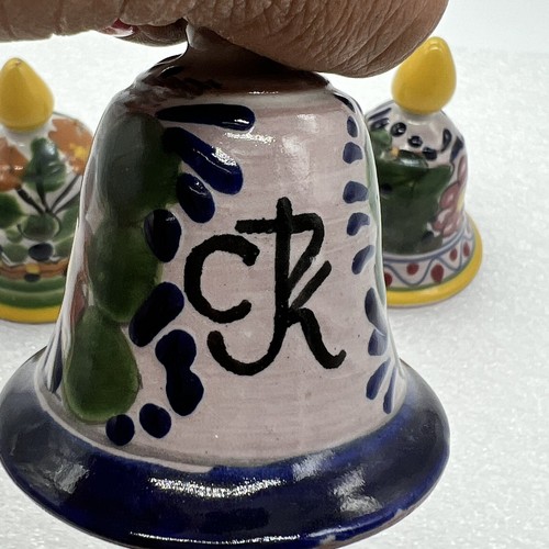 Talavera Bells Signed Hand Painted Mexico Set Of 3 Flowers - Afbeelding 5 van 10