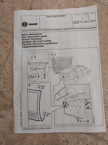 Saab 900 M1994 Rear Decorative Panel with Emblem 400104170 - Picture 5 of 7
