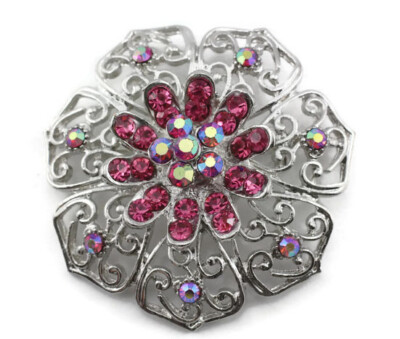 Pink Fancy Austrian Rhinestone Crystal Ornate Bridal Wedding Brooch Pin PN 30921