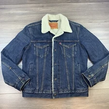 Levi’s Sherpa Lined Denim Jean Jacket Snap Buttons Men’s Small Blue Dark Wash 
