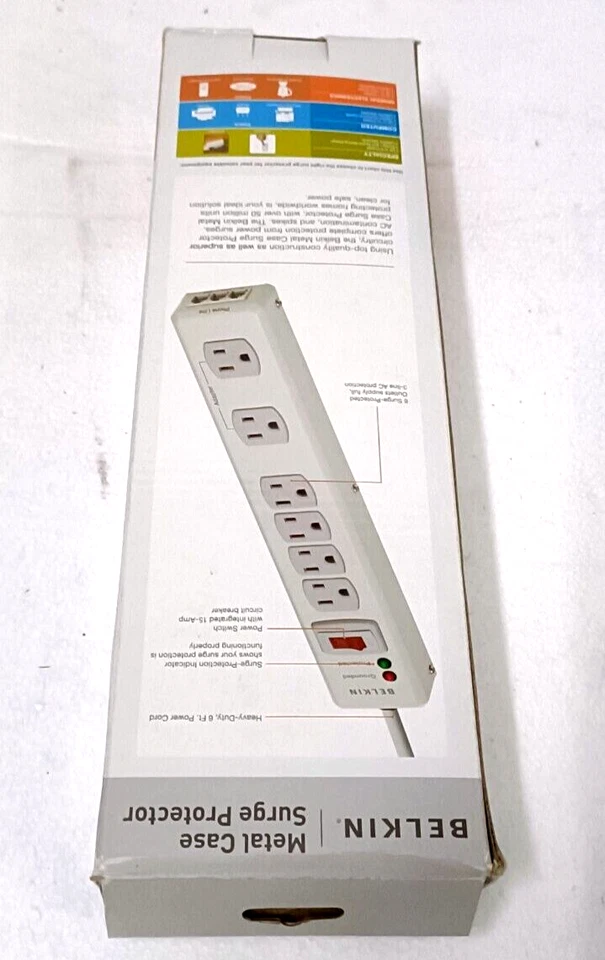 Belkin 6-Outlet Support Mural Maison Séries Surge Suppresseur F9H620-06-MTL - Photo 3/4