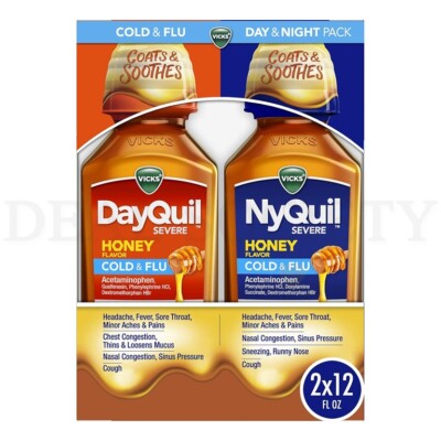 VICKS DayQuil & NyQuil SEVERE Honey Flavor Co-Pack 2x12oz Bottles