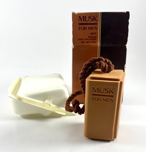 Jabón de ducha vintage AVON con cuerda almizcle para hombre nuevo stock antiguo - Imagen 2 de 3