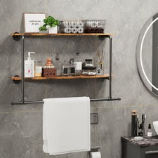 Clothes Rack w/ Wood Self Heavy Duty Wall Garment Rack Storage Shelf Coat Rack