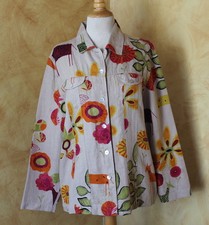 Funky Chico's PopArt Floral Natural Linen Printed Jacket Sz 2 L Coat