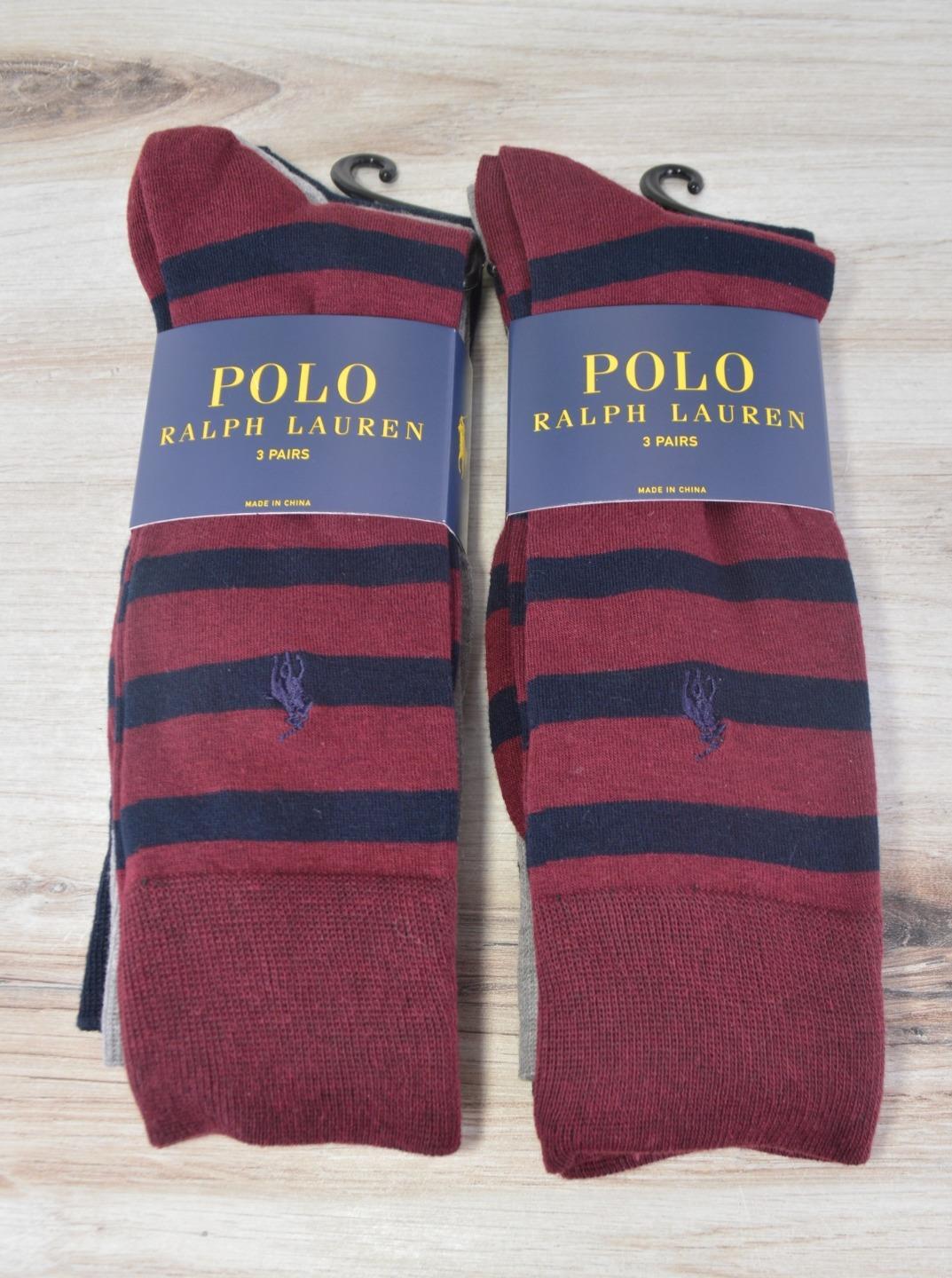 X6 Paia Calze Abito Pony Polo Ralph Lauren grigio Borgogna Taglia 6 12 (6 PAIA)