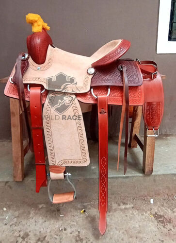 Western Natural & Brown Leather Strip Down Roper Ranch Cutter Saddle 14