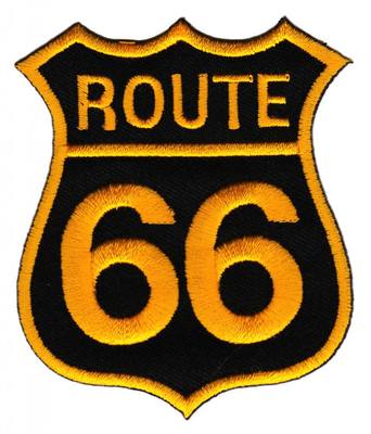 ab11 ROUTE 66 Gelb Aufnäher zum aufbügeln Bügelbild Patch Biker USA 7,0 x 8,2 cm