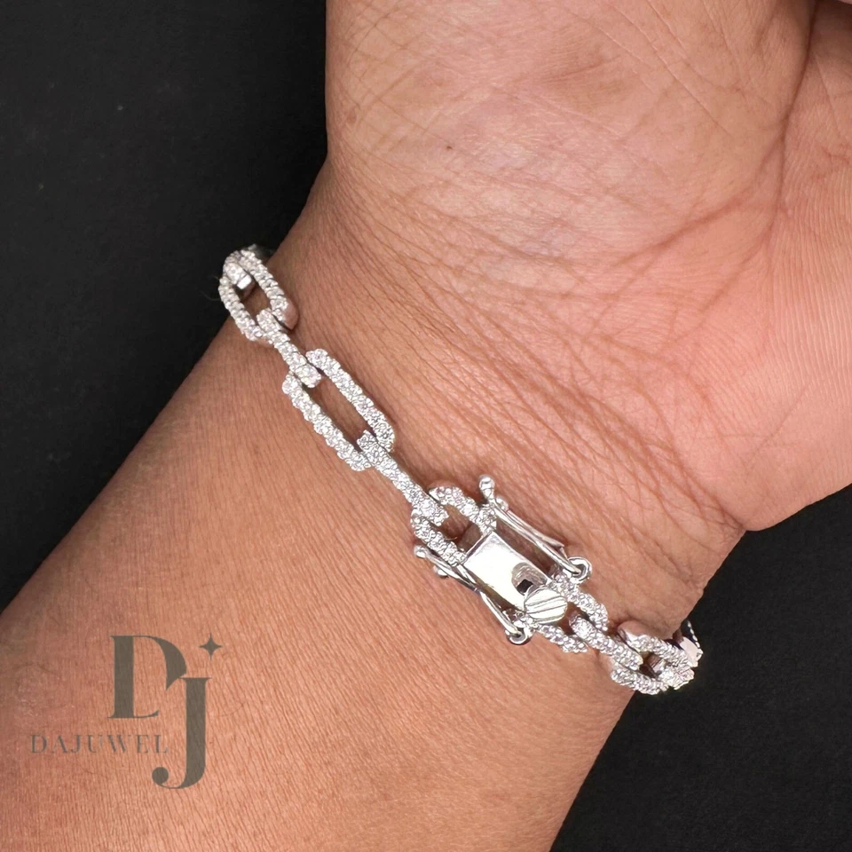 Brazalete de boda de tenis de 7 pulgadas de largo sólido de oro blanco de 14 quilates de 4 quilates corte redondo VVS1 Foto 3 de 4