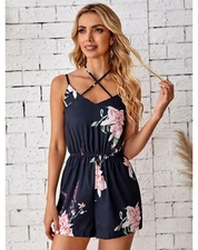 EMERY ROSE Floral Criss Cross Romper