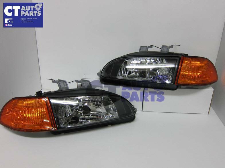 JDM Black Headlights & Amber corner lights for 91-95 Honda