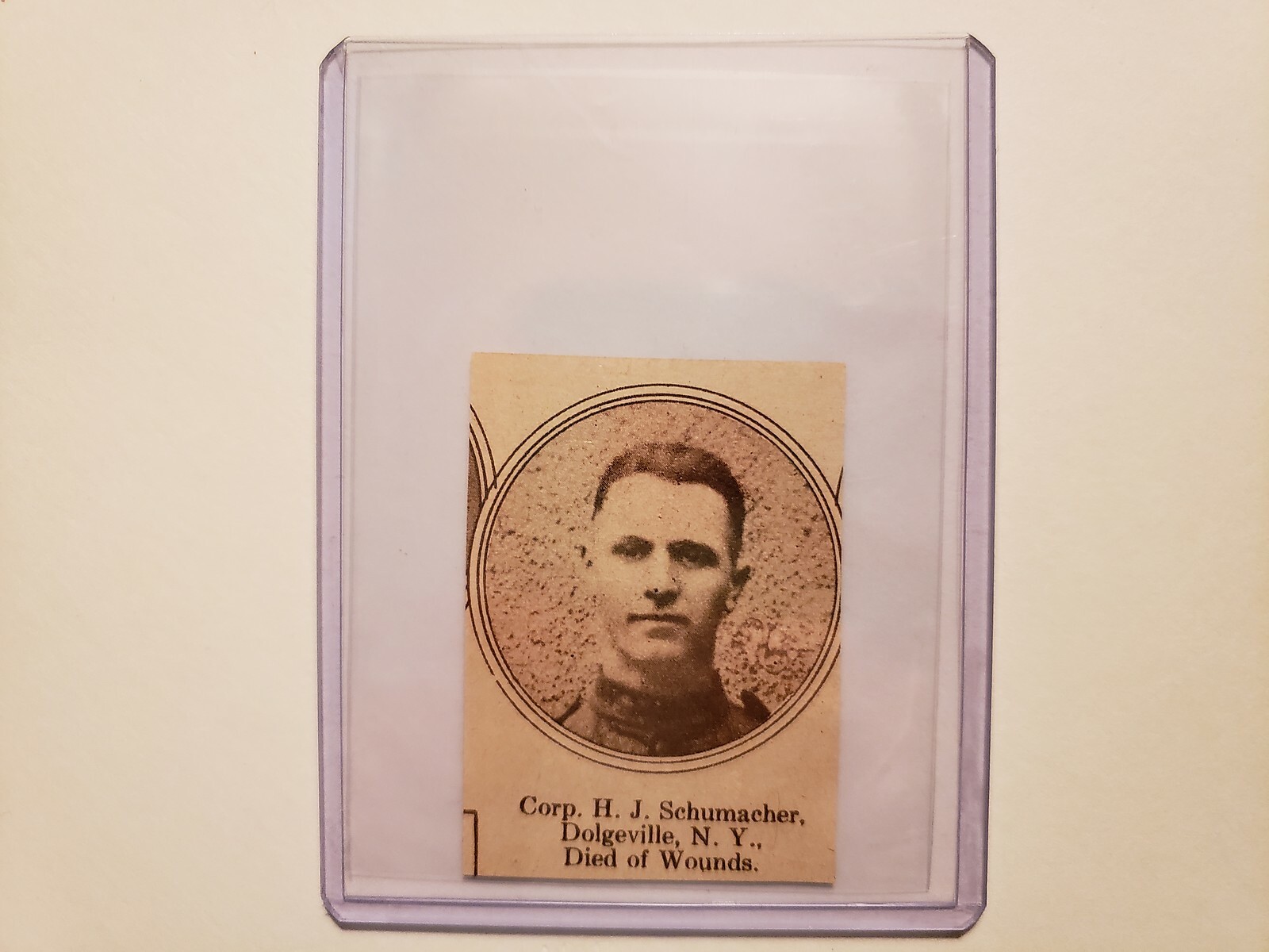 Corporal Herman J. Schumacher Dolgeville New York 1918 World War 1 WW1