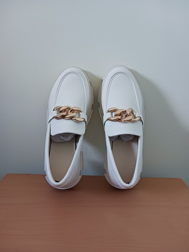 Yetier Platform Womens White Loafers Leather Slip On Shoes Size 9 Chain Chunky