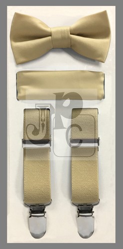 New Kid Boy's 3 pieces Clip Suspender Bow tie & Pocket Square Hankie Prom Formal - Picture 11 of 15