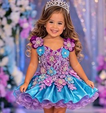 Girls Blue And Purple Cupcake Princess Birthday Pageant Party Dress