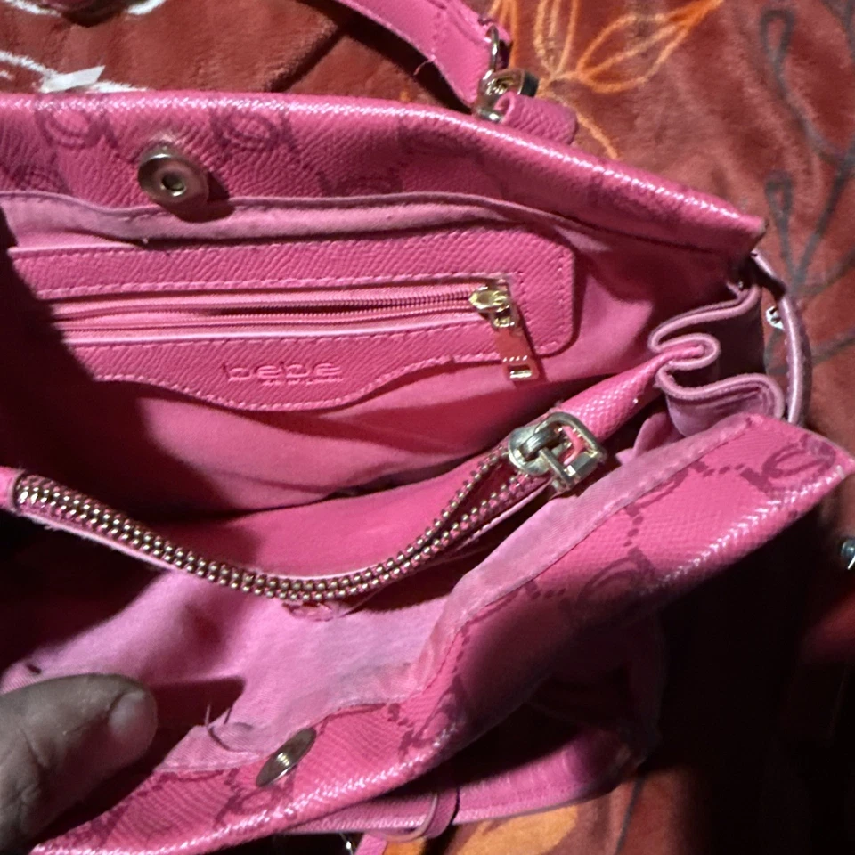 bebe Pink Monogram Mini Satchel Crossbody Purse Gold Hardware Y2K Bag - Image 3 of 4