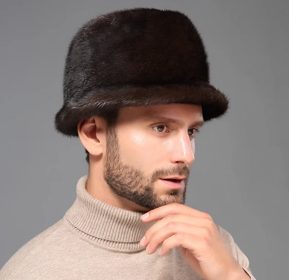Nuevo Para hombres 100% Piel de Visón Real Sombrero Invierno Cálido Gorra Exterior Moda Boina Gorra Foto 4 de 4