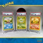 Squirtle, Bulbasuar, & Charmander - Pokemon 1999 - Base Set 2 - PSA 7 & 8
