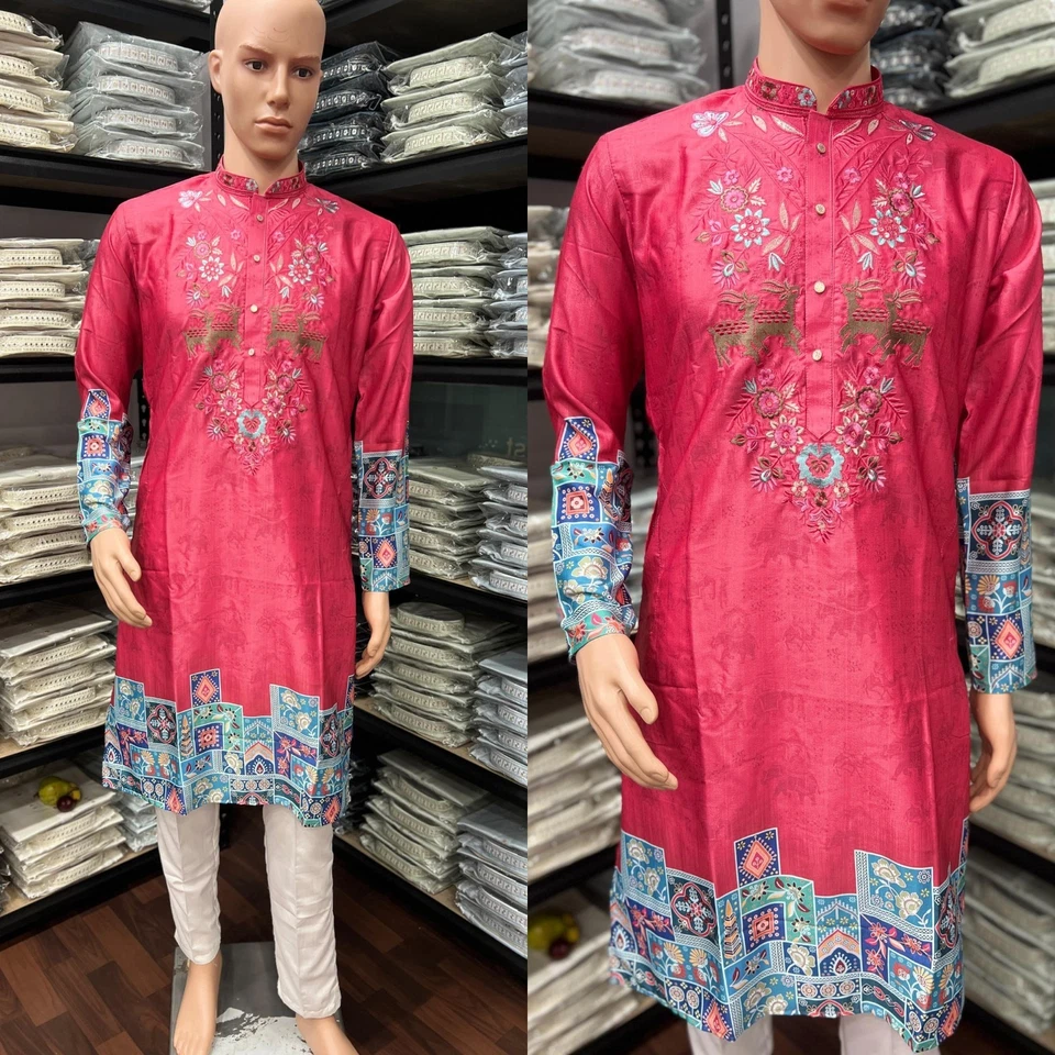 Ensemble Kurta Homme Blanc Kashida Sherwani Style Mariage Pakistan Inde - Photo 2/4