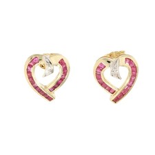 Herz Ohrstecker mit Rubinen & Diamanten, Gold 333 Second Hand 25325229 getragen