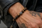Mens Tiger's Eye Bead Bracelet 10mm 925 Sterling Silver Chrome Cross 8"