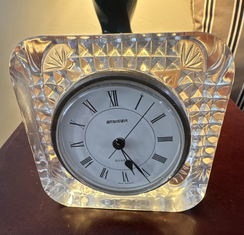 Vintage German Staiger Square Glass Quartz Desk Clock