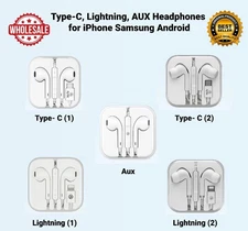 [12-Pack] Wholesale Wired Earphones with Mic – Type-C, Lightning, AUX Headphones