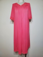 Vintage Shadowline Pink Nylon Tricot Nightgown Lace Trim Medium USA Lingerie