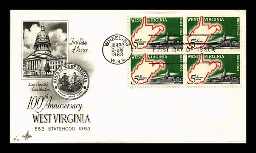 DR JIM STAMPS US COVER WEST VIRGINIA STATEHOOD CENTENNIAL FDC BLOCK OF 4