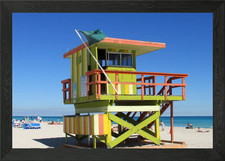 Miami Beach Lifeguard Stand Framed Wall Art Poster Canvas Print Picture