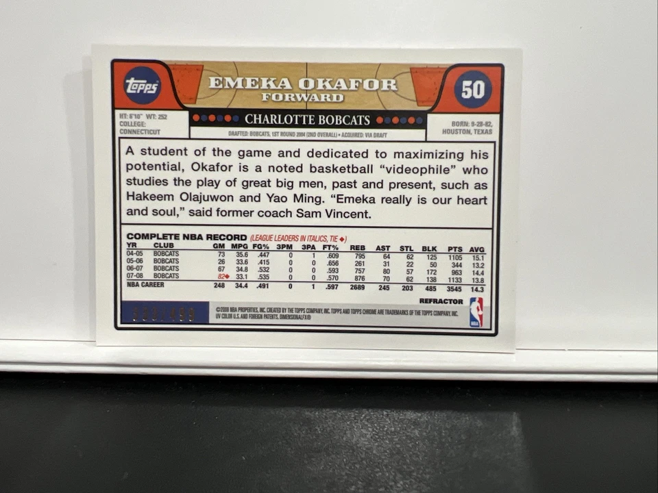 2008-09 Topps Chrome - Emeka Okafor #50 Orange Refractor /499 - Image 2 of 3