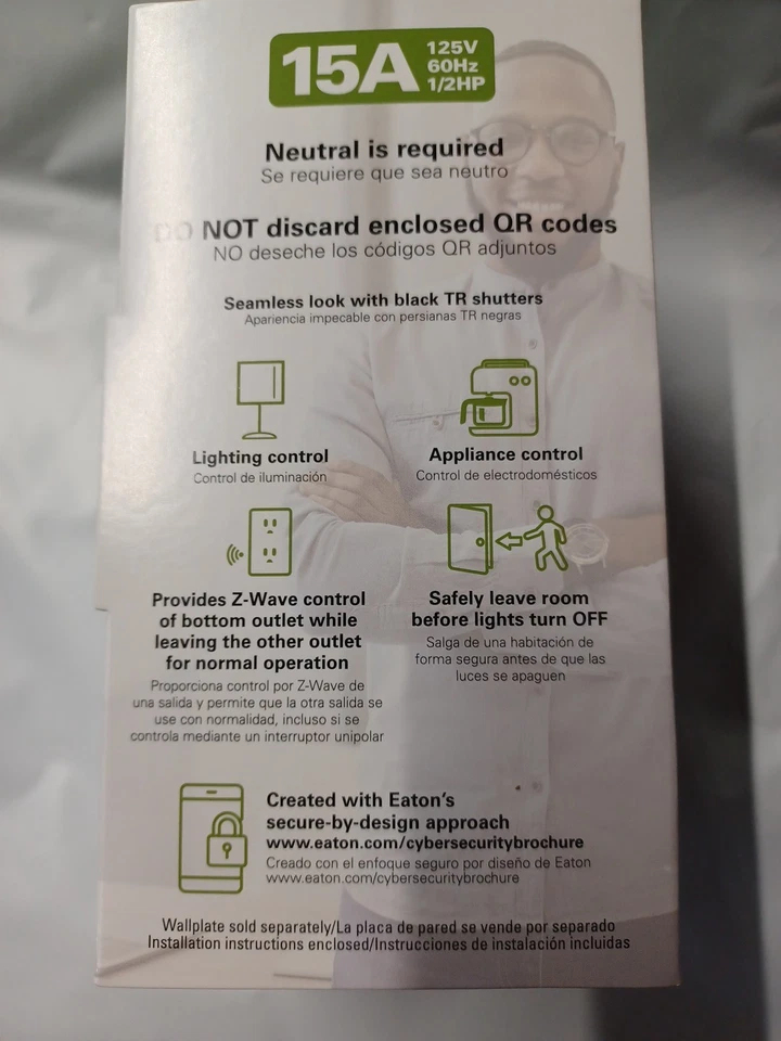 Eaton RFTR9605-TWS Z-Wave Plus Wireless Duplex Receptacle - White - Image 2 of 4