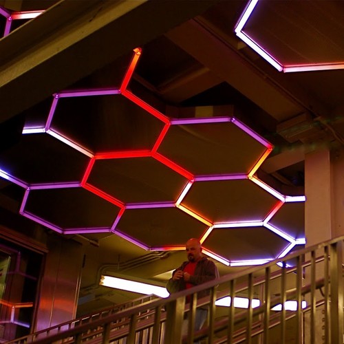 1-14 Grids LED Hexagon Garage Lights LED Ceiling Lamp for Workshop Warehouse Gym - Picture 14 of 41