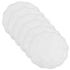 White 100% Cotton Quilted Placemats Set of 6, Round Placemats Machine Washabl...