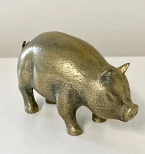 Vintage Brass Pig Figurine Collectible Mid Century 3.5" x 2"