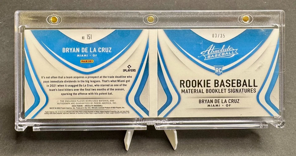 2022 Panini Absolute Bryan De La Cruz Material Booklet Signatures/35 RC#151 JSCA - Image 4 of 4