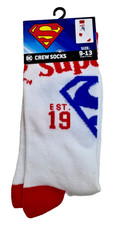 NEW DC Superman Unisex Crew Socks Size 9-13 White with Red and Blue