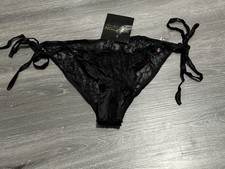 NWT Frederick's of Hollywood Seduction Black Lace Tie Side Panties Rhinestone